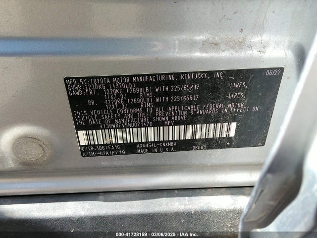 4T3RWRFV5NU071470 Toyota Rav4 Hybrid Xle