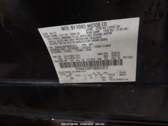2FMGK5D87EBD05373 Ford Flex Limited