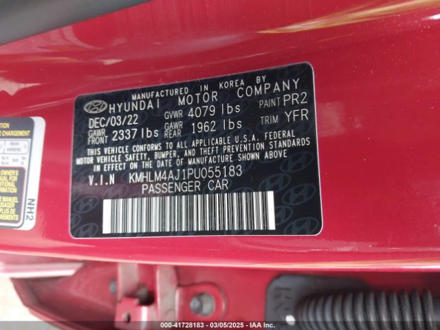 KMHLM4AJ1PU055183 Hyundai Elantra Hybrid Blue