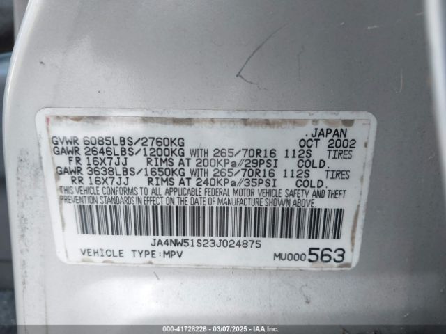 2003 MITSUBISHI MONTERO JA4NW51S23J024875 Photo 8