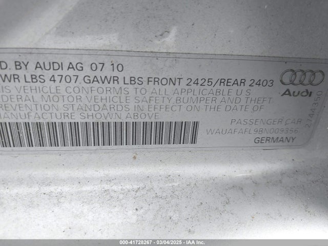 2011 AUDI A4 WAUAFAFL9BN009356 Photo 8