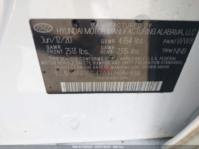 5NPEG4JA6LH056838 Hyundai SONATA SE