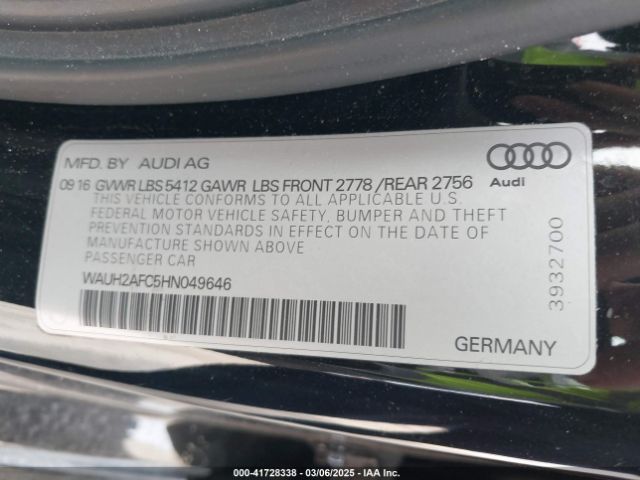 WAUH2AFC5HN049646 Audi A6 3.0t Premium Plus