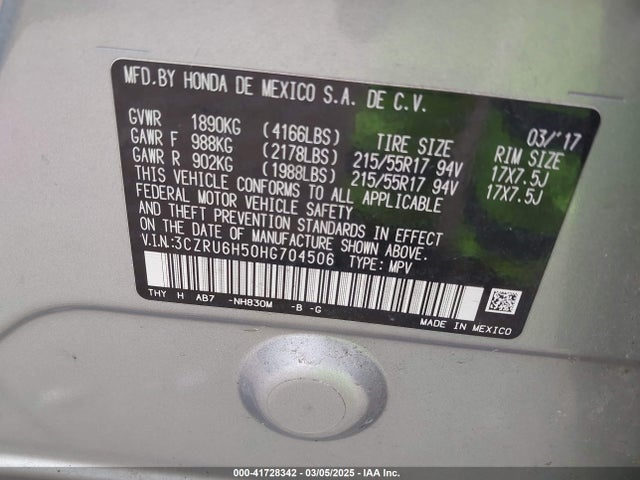 3CZRU6H50HG704506 Honda HR-V EX