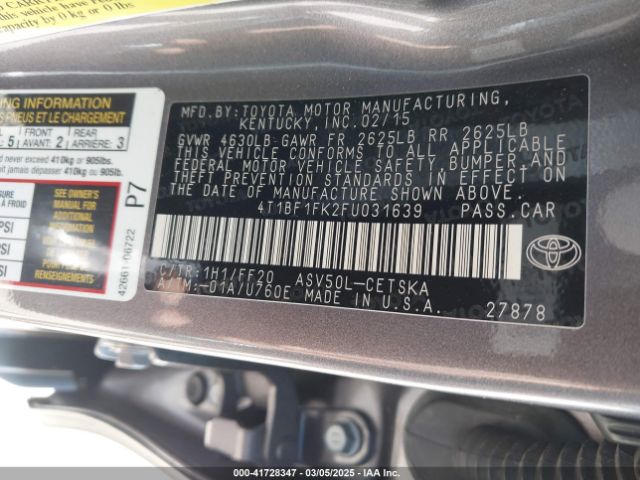 4T1BF1FK2FU031639 Toyota CAMRY SE