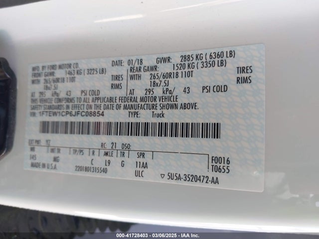 Ford 2.7l-4v 2018 1FTEW1CP6JFC08854 Image 9