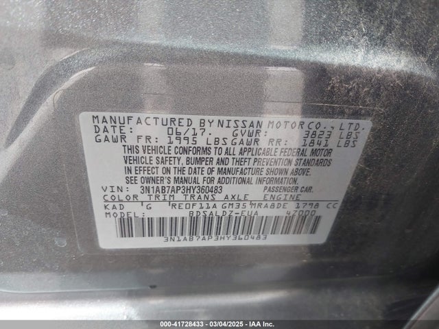 Nissan SENTRA SV 2017 3N1AB7AP3HY360483 Image 9