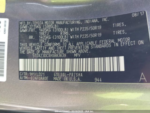 5TDXZ3DCXHS883639 Toyota Sienna Se 8 Passenger/se Premium 8 Passenger