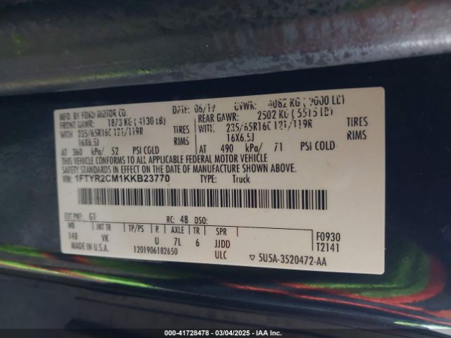 1FTYR2CM1KKB23770 Ford Transit-250