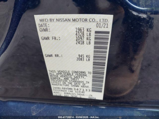 1N4BL4BV0MN347133 Nissan Altima S Fwd