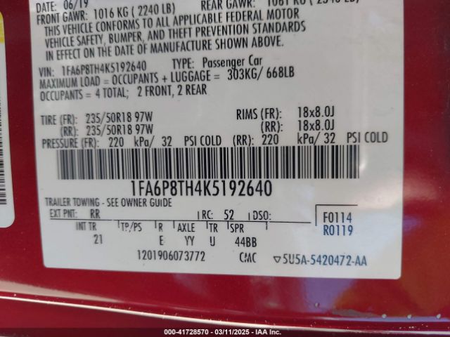 1FA6P8TH4K5192640 Ford Mustang Ecoboost