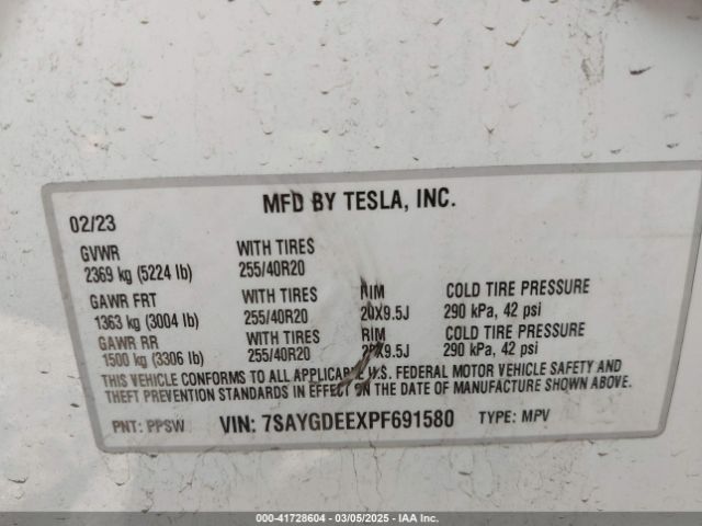 7SAYGDEEXPF691580 Tesla Model Y Awd/long Range Dual Motor All-wheel Drive