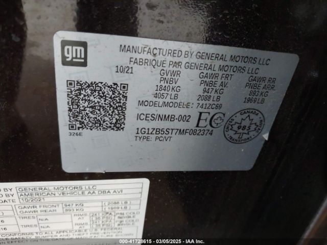 1G1ZB5ST7MF082374 Chevrolet Malibu Fwd Ls