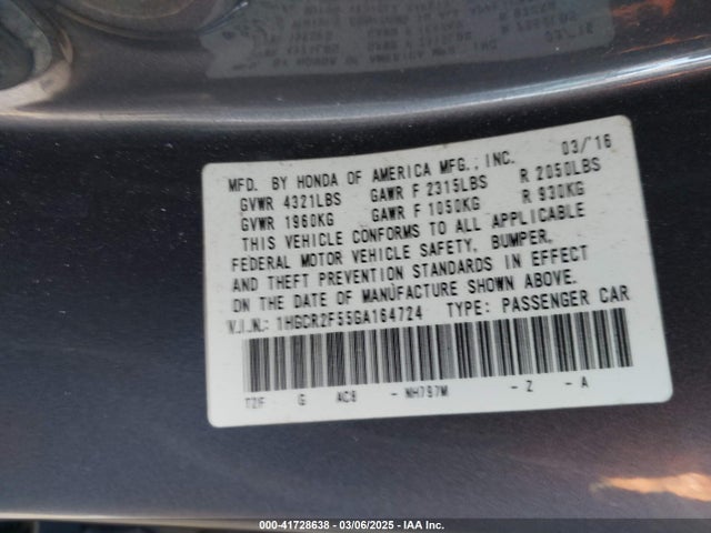1HGCR2F55GA164724 Honda Accord Sport