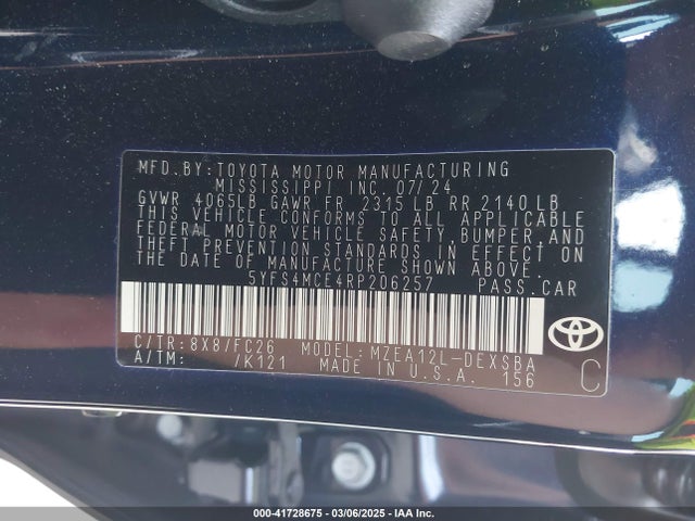 5YFS4MCE4RP206257 Toyota COROLLA SE