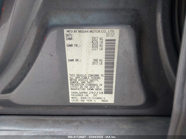 1N4AL3AP9HC292238 Nissan Altima 2.5 Sl