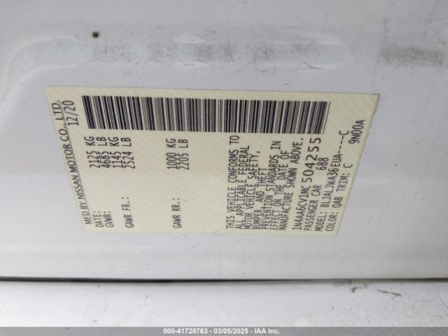 1N4AA6CV1MC504255 Nissan Maxima Sv Xtronic Cvt