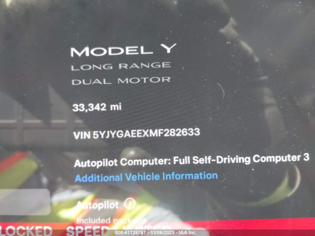 5YJYGAEEXMF282633 Tesla Model Y Long Range Dual Motor All-wheel Drive
