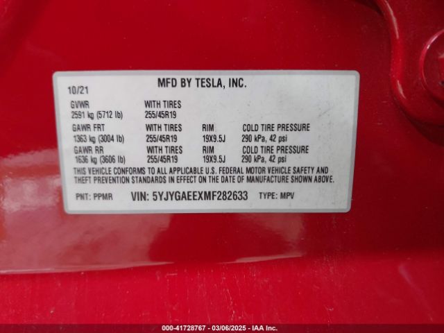 5YJYGAEEXMF282633 Tesla Model Y Long Range Dual Motor All-wheel Drive