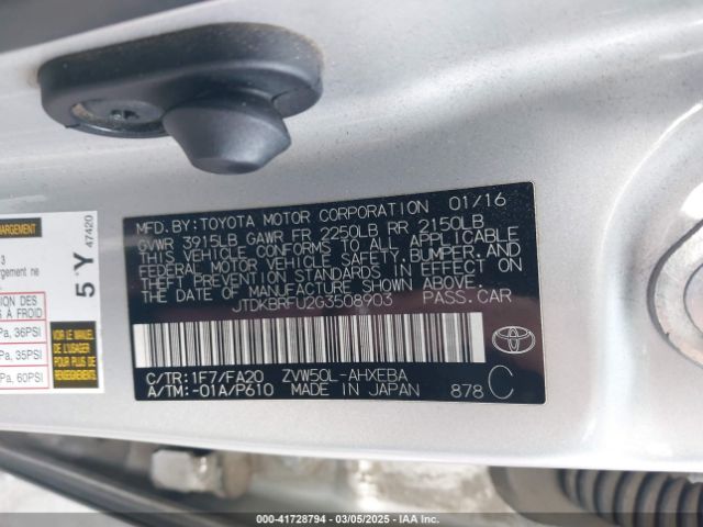 JTDKBRFU2G3508903 Toyota Prius Two