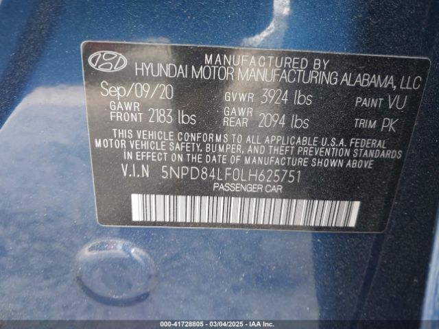 5NPD84LF0LH625751 Hyundai ELANTRA SEL
