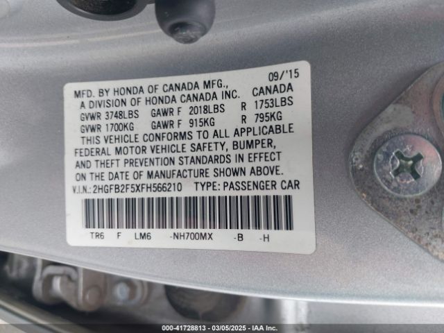 2HGFB2F5XFH566210 Honda Civic Lx
