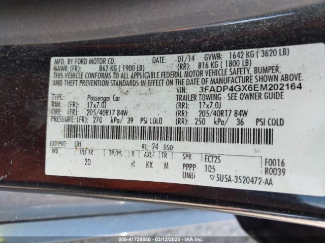 3FADP4GX6EM202164 Ford FIESTA ST