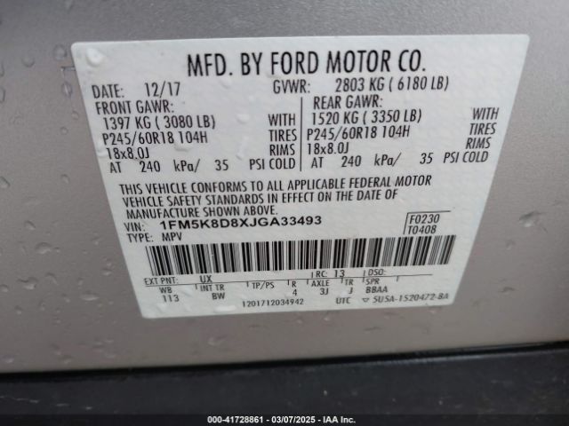 1FM5K8D8XJGA33493 Ford EXPLORER XLT