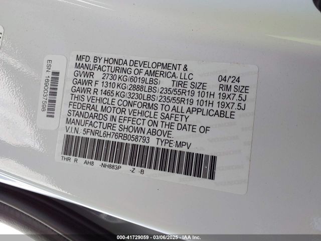 2024 HONDA ODYSSEY 5FNRL6H76RB058793 Photo 8