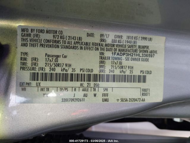 1FADP3H21HL336597 Ford FOCUS SEL