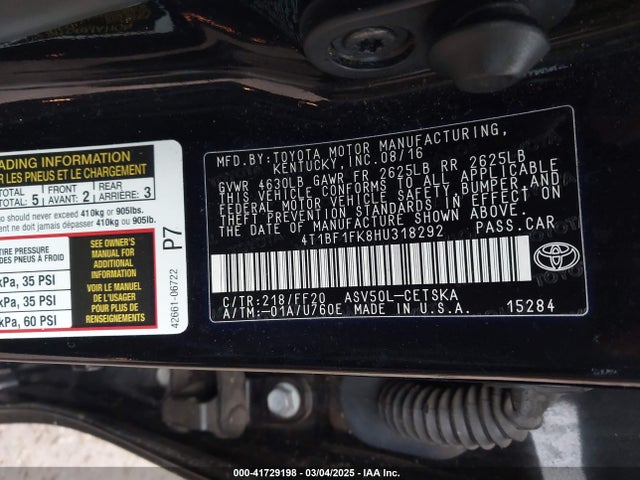 4T1BF1FK8HU318292 Toyota CAMRY SE