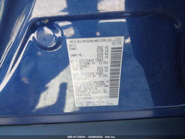 5N1AT2MT0KC783927 Nissan Rogue Sl