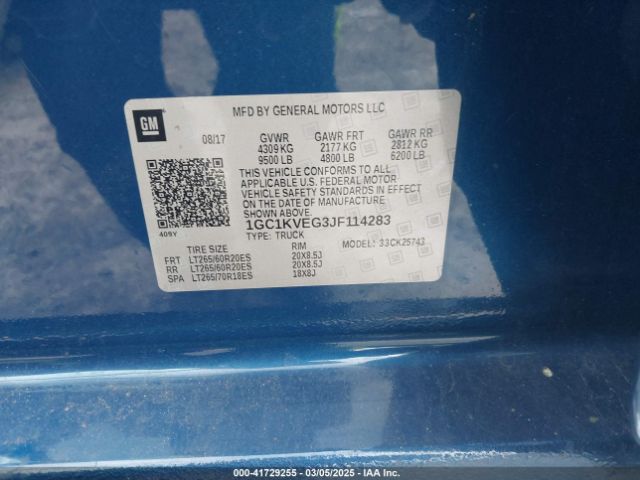 1GC1KVEG3JF114283 Chevrolet l96 - e85 max, iron