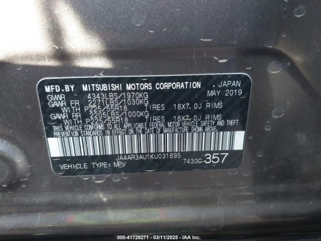 JA4AR3AU1KU031695 Mitsubishi Outlander Sport 2.0 Se