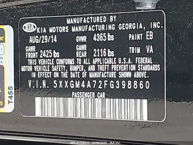 KIA Optima Lx 2015 5XXGM4A72FG398860 Image 9