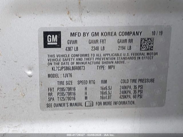 KL7CJPSB6LB040073 Chevrolet Trax Awd Lt