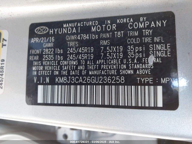 Hyundai Tucson Limited 2016 KM8J3CA26GU236258 Image 9