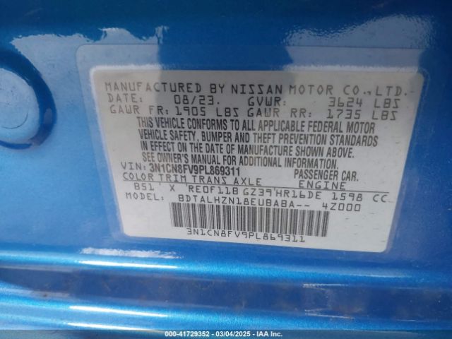 3N1CN8FV9PL869311 Nissan Versa 1.6 Sr Xtronic Cvt