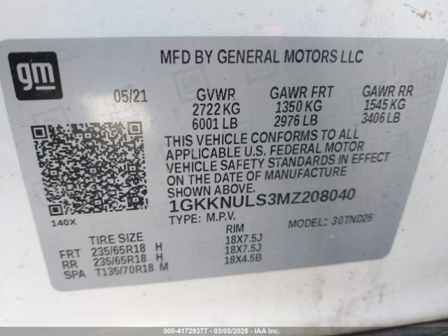 1GKKNULS3MZ208040 GMC Acadia Awd Slt