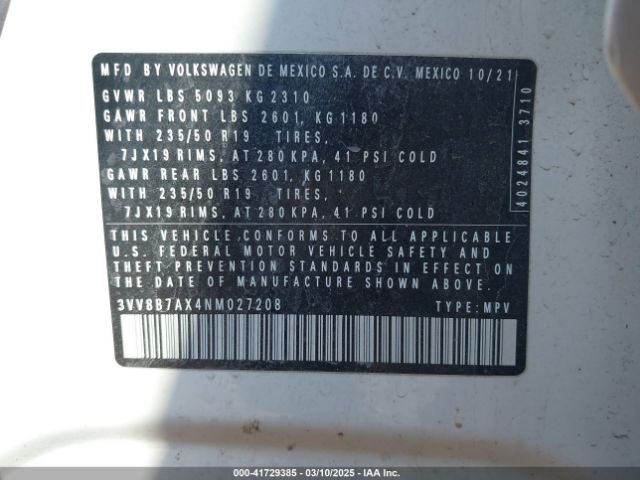 3VV8B7AX4NM027208 Volkswagen Tiguan 2.0t Se R-line Black
