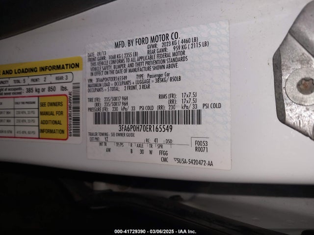 3FA6P0H70ER165549 Ford FUSION SE