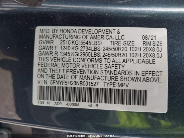 Honda Pilot 2wd Special Edition 2022 5FNYF5H23NB001527 Image 9