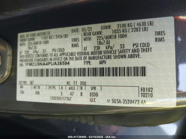 1FMCU9NA4PUA38594 Ford Escape St-line Select
