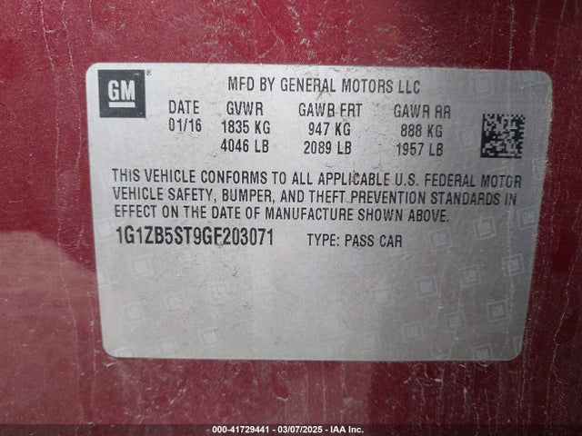 1G1ZB5ST9GF203071 Chevrolet MALIBU LS