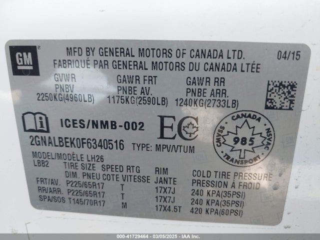 2GNALBEK0F6340516 Chevrolet EQUINOX 1LT