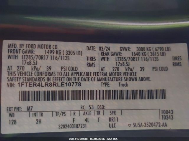 1FTER4LR8RLE10778 Ford Ranger Raptor