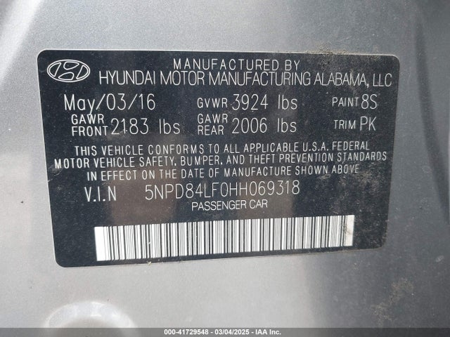 Hyundai ELANTRA SE 2017 5NPD84LF0HH069318 Image 9