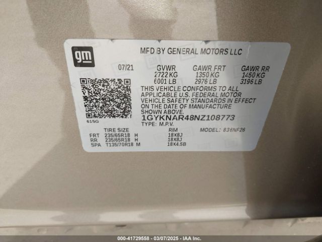 1GYKNAR48NZ108773 Cadillac Xt5 Fwd Luxury