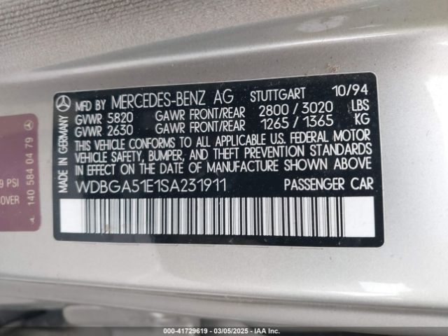 1995 MERCEDES-BENZ S WDBGA51E1SA231911 Photo 8