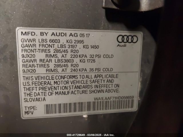 WA1LAAF71HD056659 Audi Q7 3.0t Premium